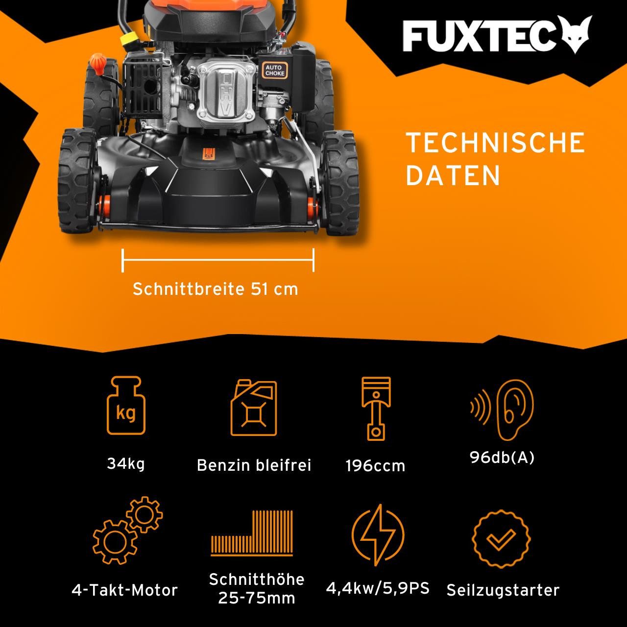 FUXTEC Benzinrasenmäher FX-RM51SA96, 51 cm Schnittbreite, günstig online kaufen