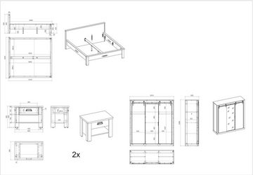 Home affaire Schlafzimmer-Set SHERWOOD, (4-St), Liegefläche 180x200cm, Schrank 3-trg. 201cm breit