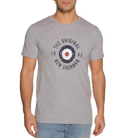Ben Sherman Rundhalsshirt »Ben Sherman Kurzarm-Shirt Destorted Target bequemes Herren Freizeit T-Shirt Rundhals-Shirt Grau«