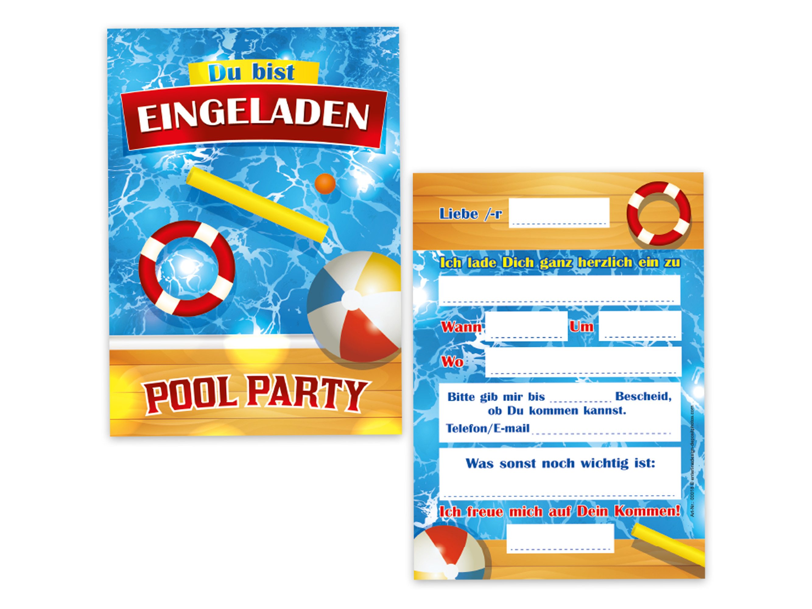 Thumbnail - LIMONIA Einladungskarten Pool Party zum Geburtstag Einladungen Karten mit Umschlägen Mitgebsel, Mitgebsel Set mit Schwim...