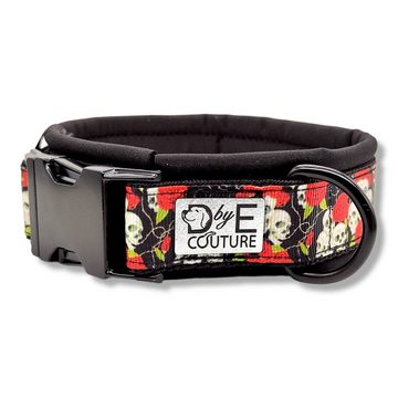 D by E Couture Hunde-Halsband "Skulls & Roses II", gepolstert, verstellbar, 40mm breit, Handmade