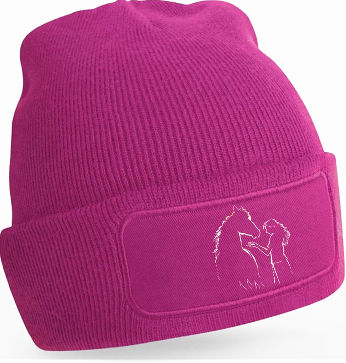 Strickmütze für kalte Tage - Beanie mit Umschlag und stylischem Pferde Print