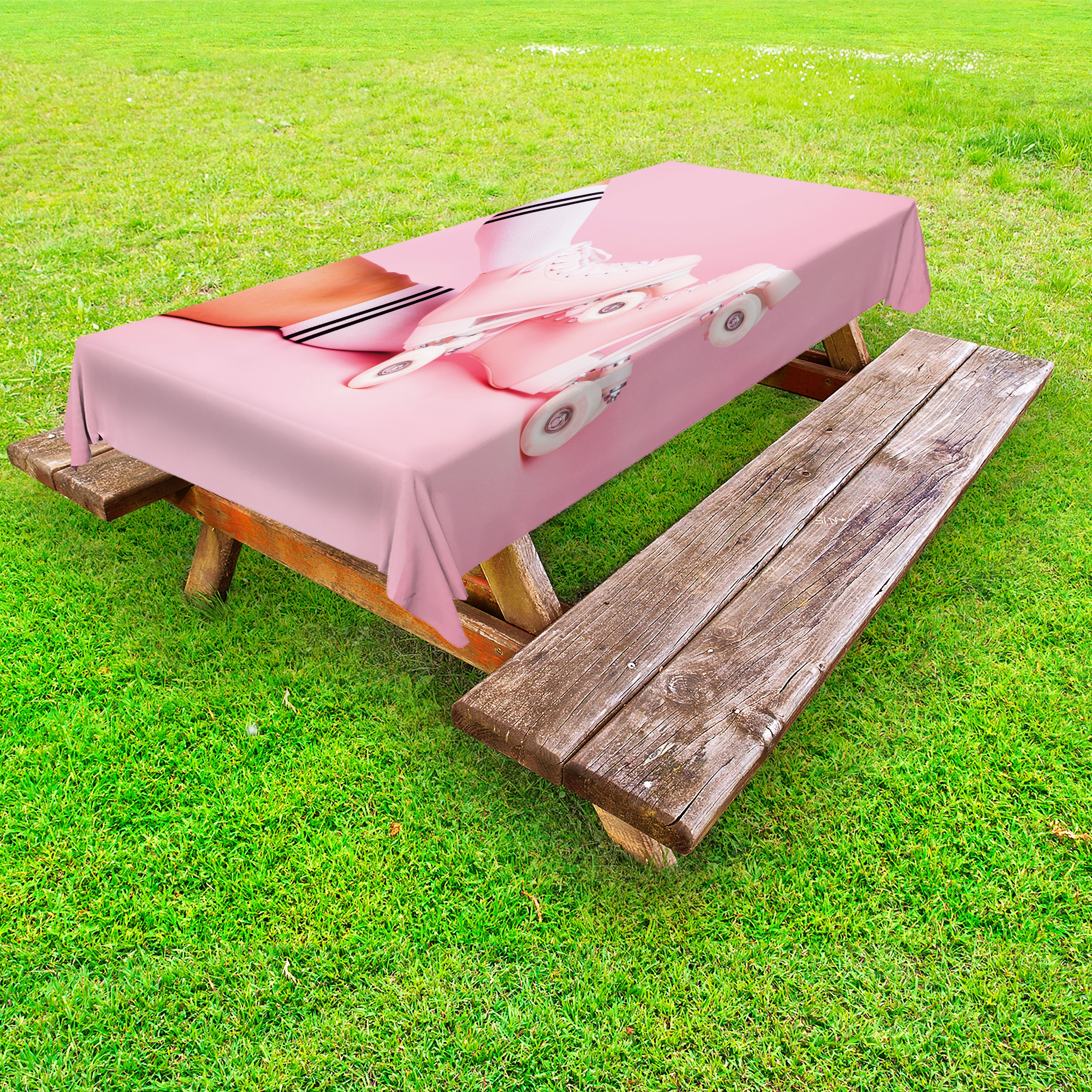 Abakuhaus Tischdecke dekorative waschbare Picknick-Tischdecke, Sommer-Rosa Füße Tragen Skates