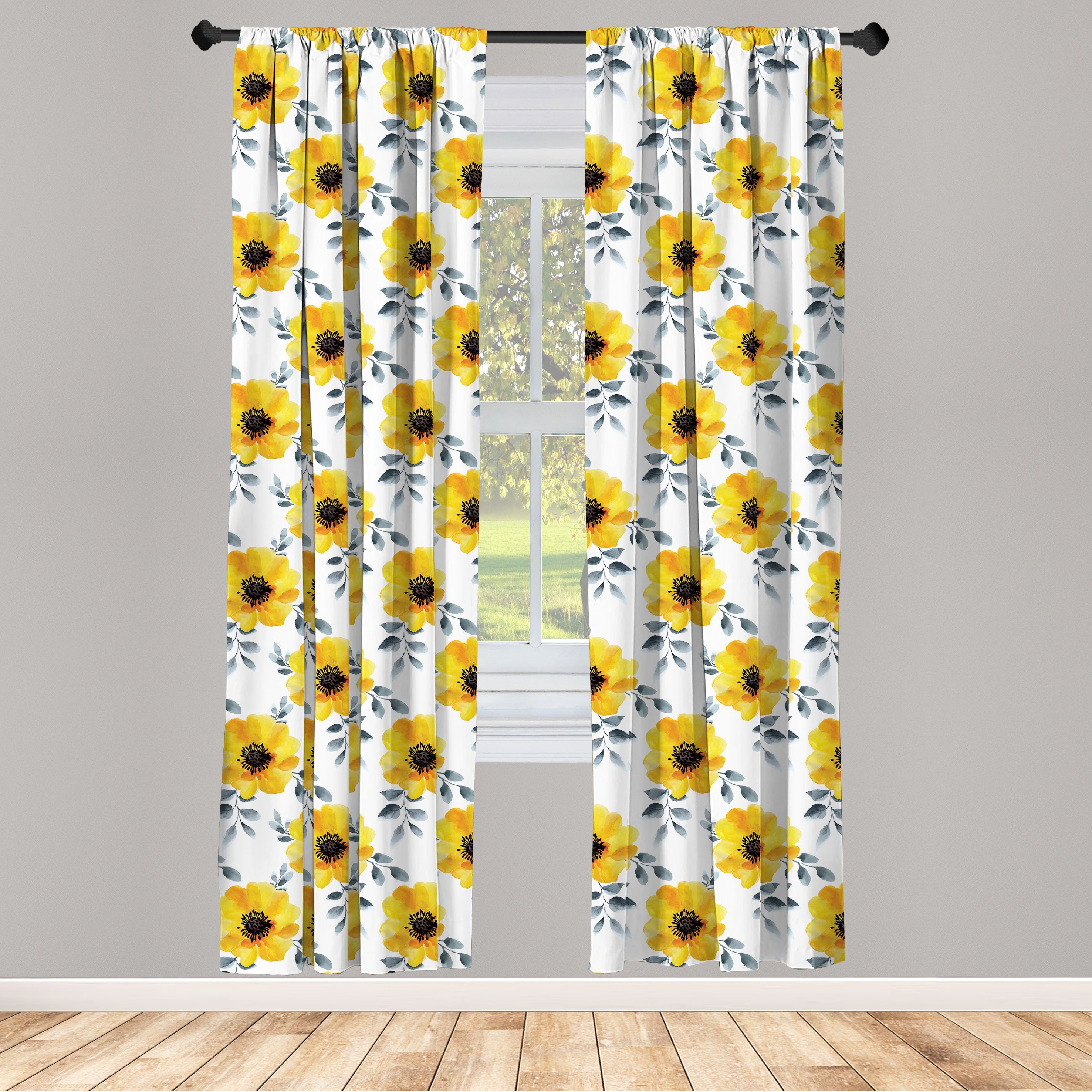 Gardine Vorhang für Wohnzimmer Dekor, Blumen Microfaser, Mohnblüten Abakuhaus, Aquarell Schlafzimmer