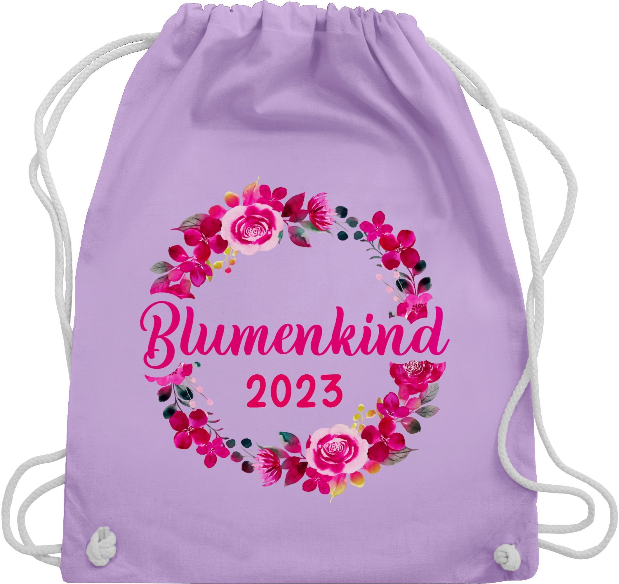 Junggesellenabschied Blumenkranz, 2023 Pastell 03 Shirtracer Frauen Turnbeutel Blumenkind JGA Lila