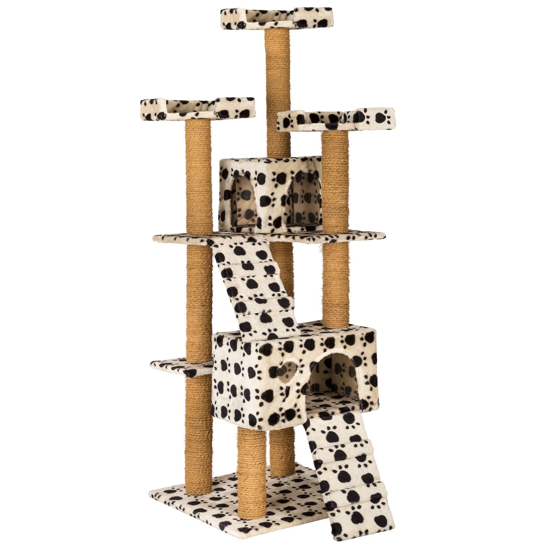 tectake Kratzbaum Katzenbaum Goran 169 cm Diverse Farben Beige mit Tatzen, Vielseitig mit robusten Sisalstangen und Plüschoberfläche