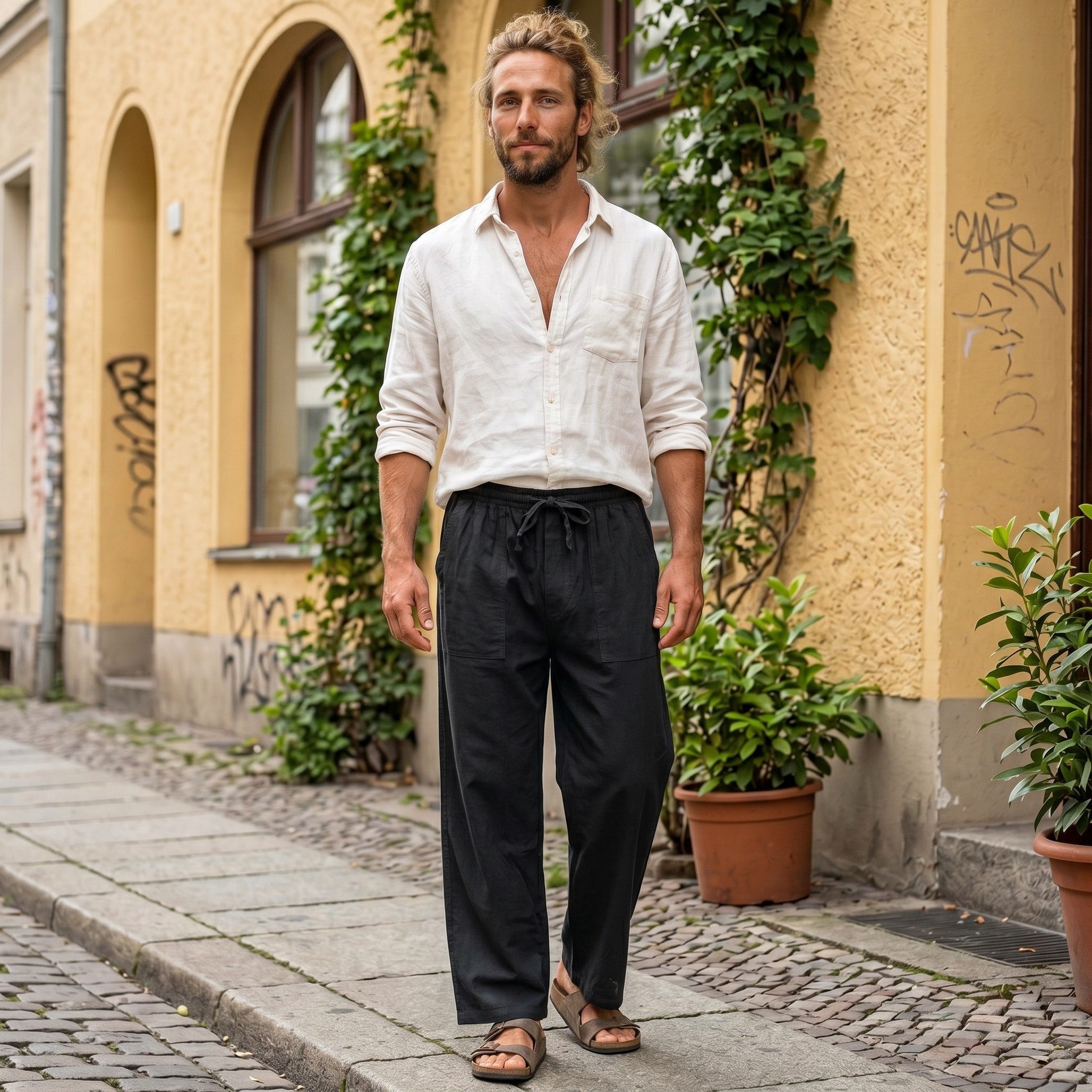Guru-Shop Relaxhose Leichte Yoga Hose, Tai Chi Hose, Sommerhose,.. Ethno Style, alternative Bekleidung