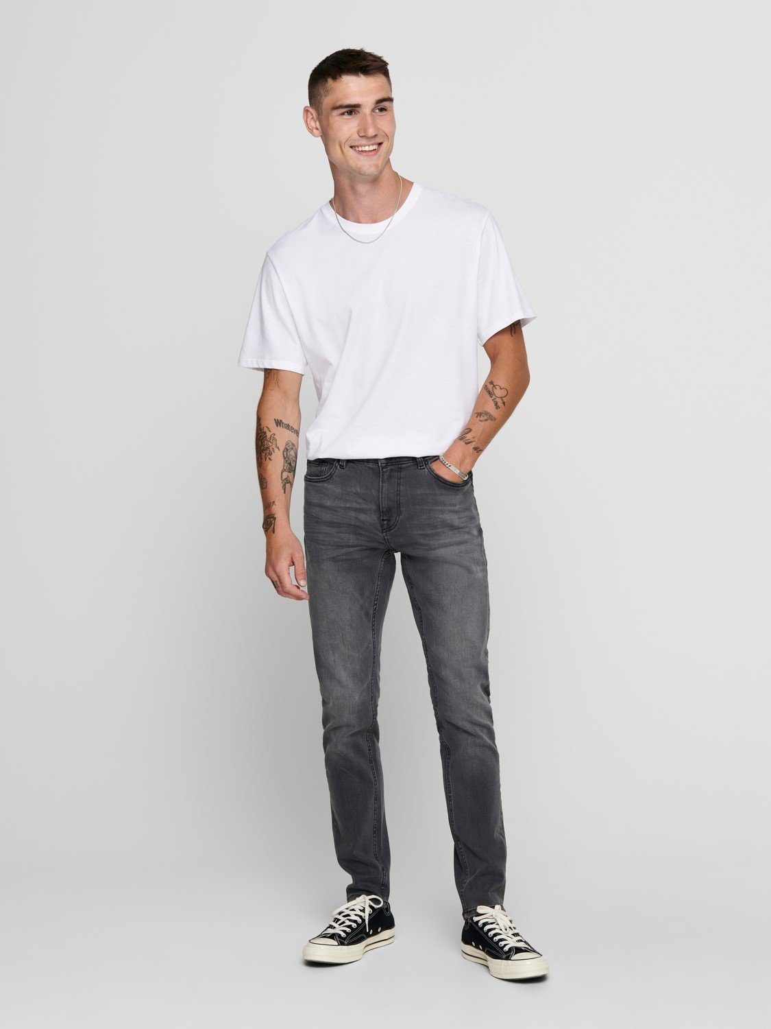 Washed Stoned (1-tlg) Hose Basic Slim-fit-Jeans ONSWARP SONS in Fit Grau Skinny Jeans Pants Denim ONLY & 3977