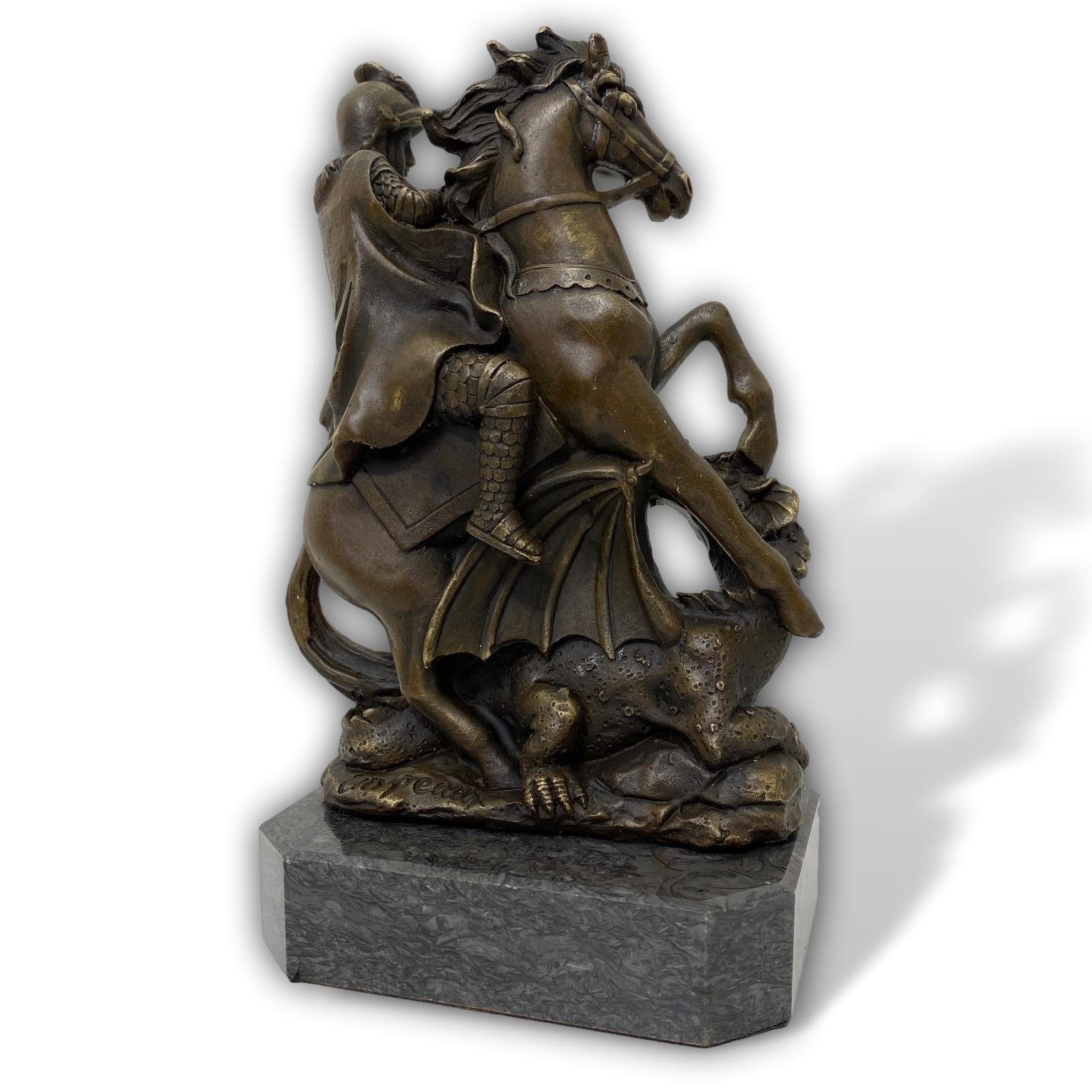 Aubaho Bronze Bron Skulptur Mythologie Figur St.Georg Drachentöter Skulptur Antik-Stil