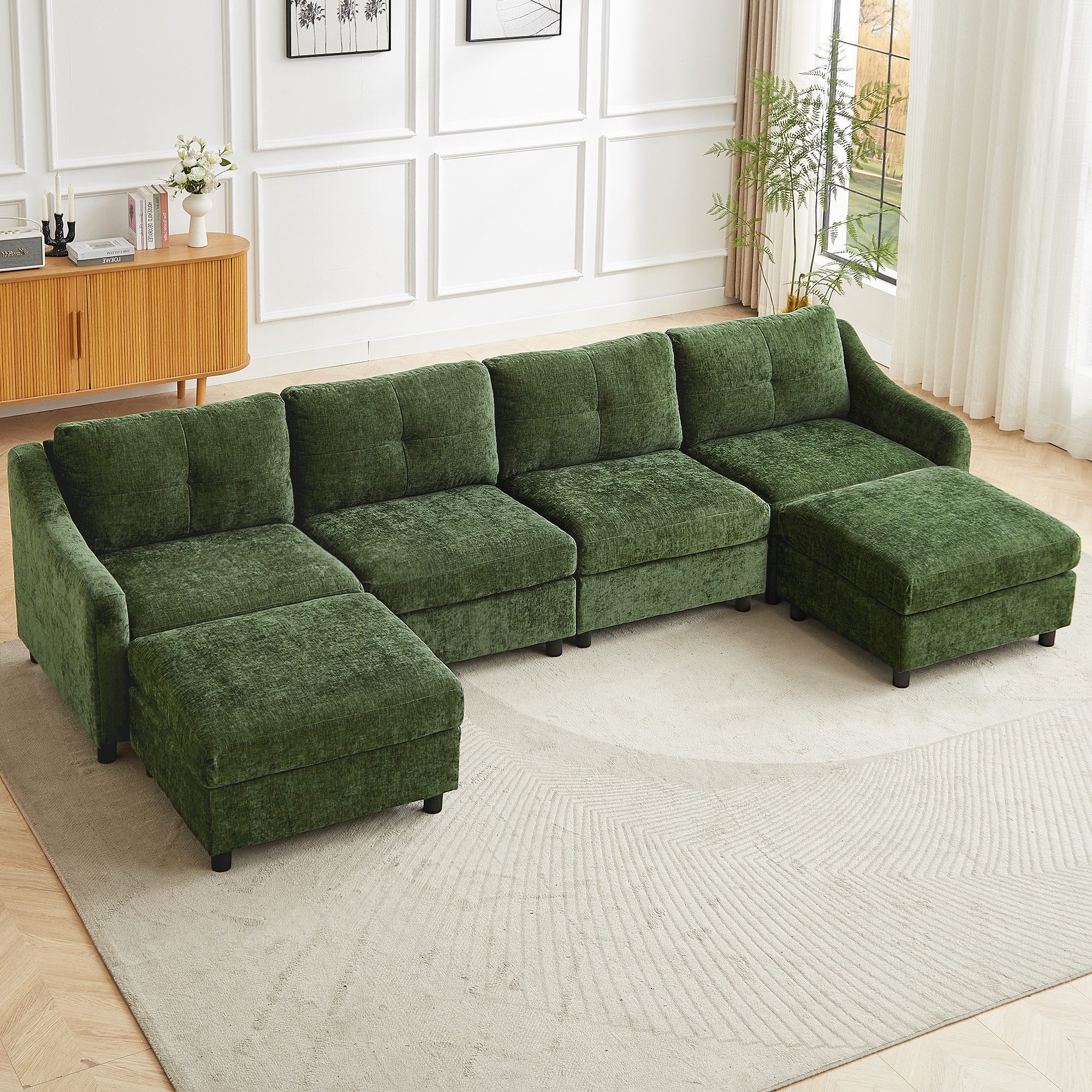 Jiexi Wohnlandschaft L oder U Form Couch,Chenille-Stoff,2/3/4-Sitzer, 251/328 cm