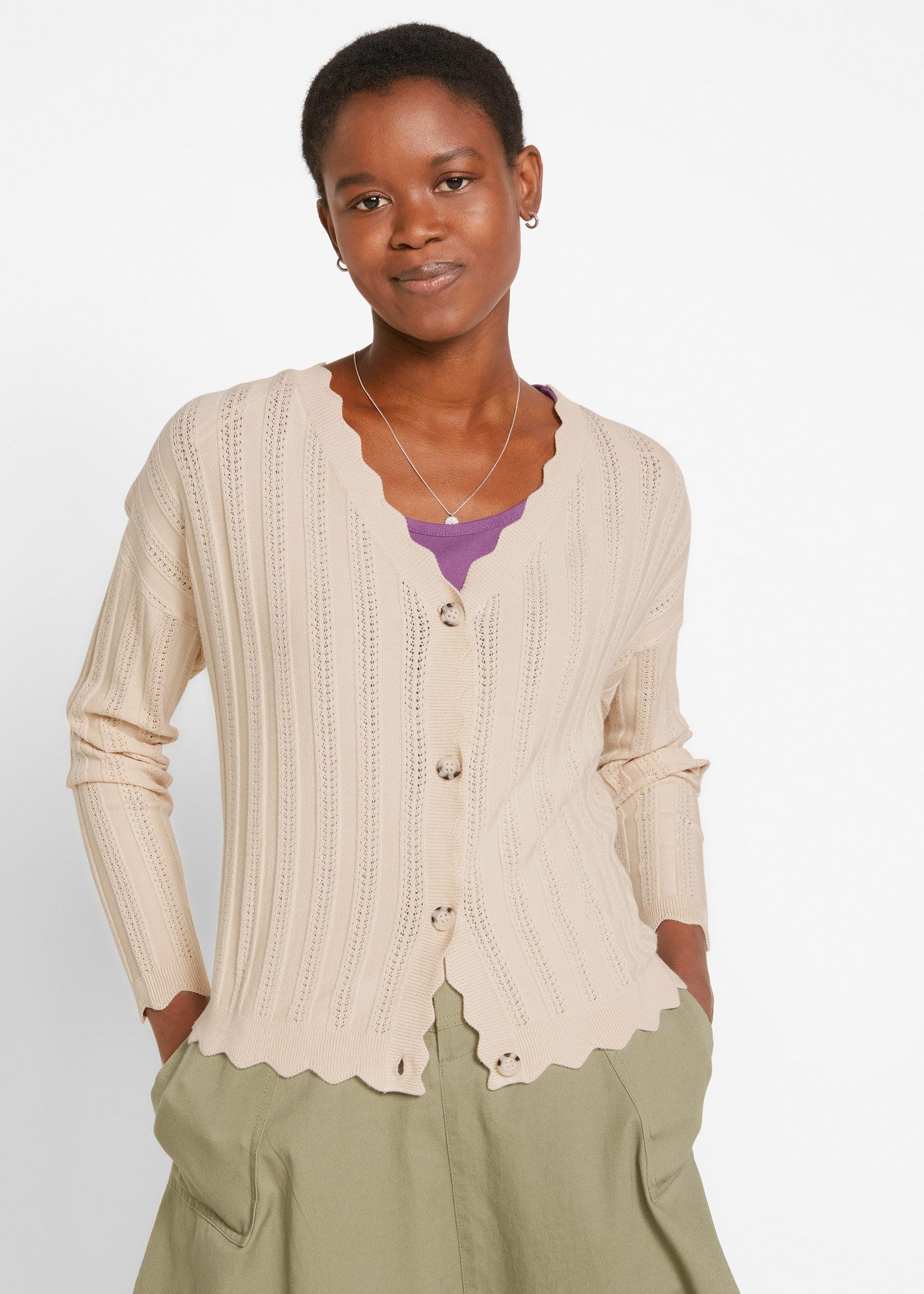 bonprix Strickjacke Oversize-Passform, mit Ajour-Muster, für festlichen Loo günstig online kaufen