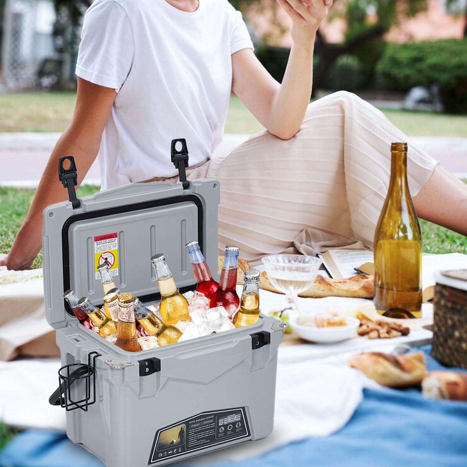 GarveeMore Thermobehälter 20L Groß Tragbare, isolierte Camping-Kühlbox Eiswürfelbehälter, PE, 54x34x36 cm, Aufbewahrungssystem, Kühlbox Eisbox Cooler Eis Thermobox