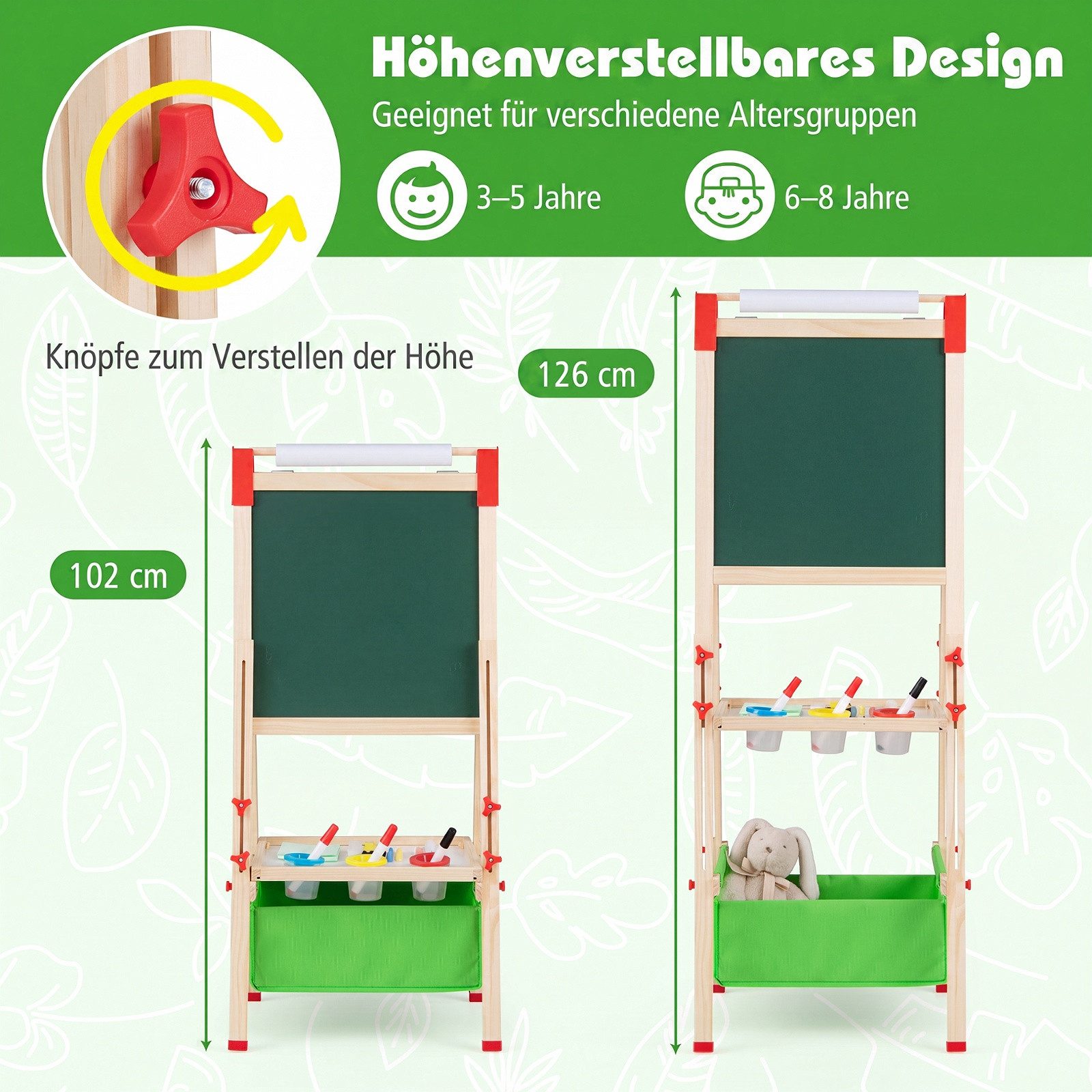 COSTWAY Standtafel Kinder Staffelei, höhenverstellbar mit 60 Zubehör