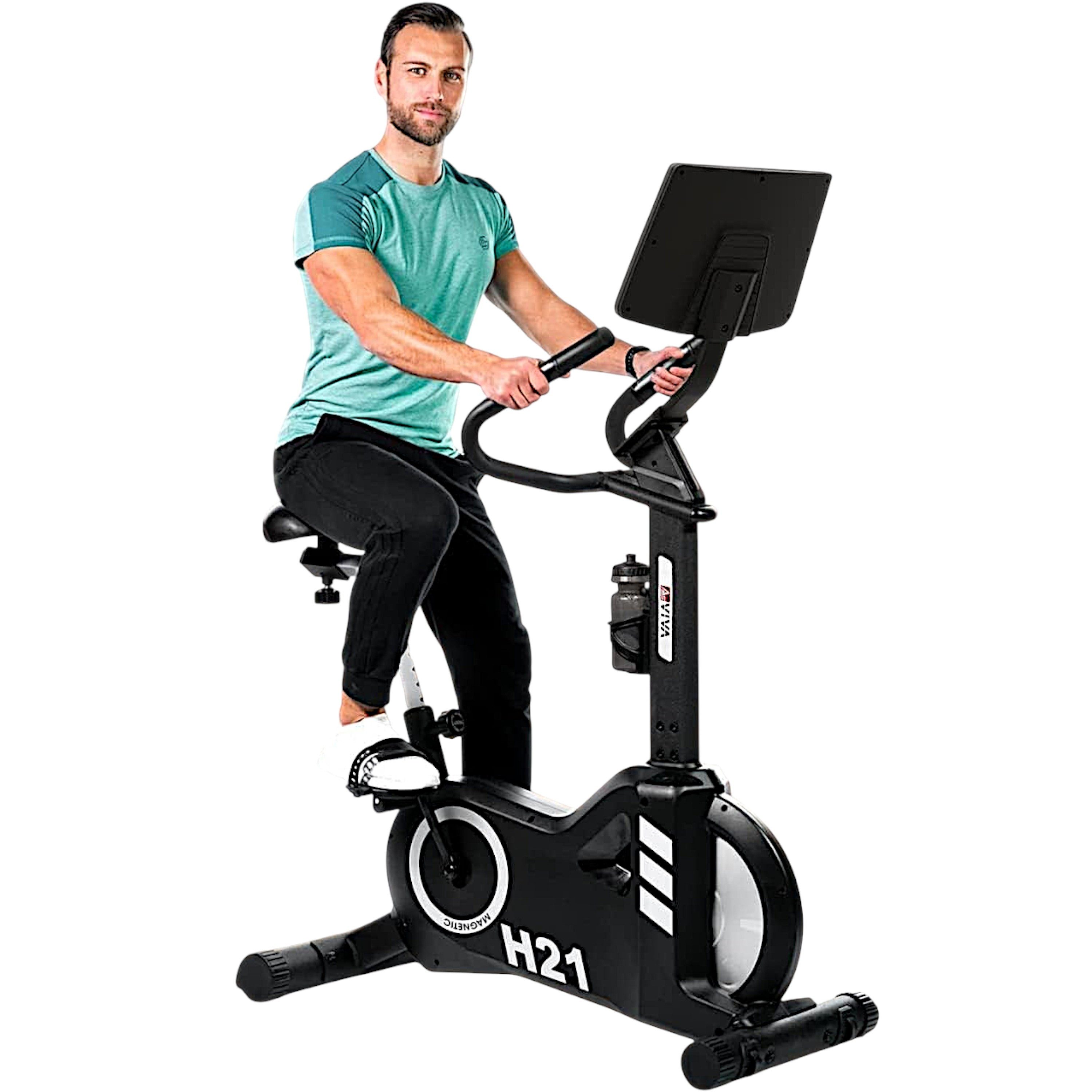 AsVIVA Ergometer H21 Heimtrainer Pro (mit Trinkflasche), Fitnessbike mit Touchscreen, Kinomap-App Tablethalterung