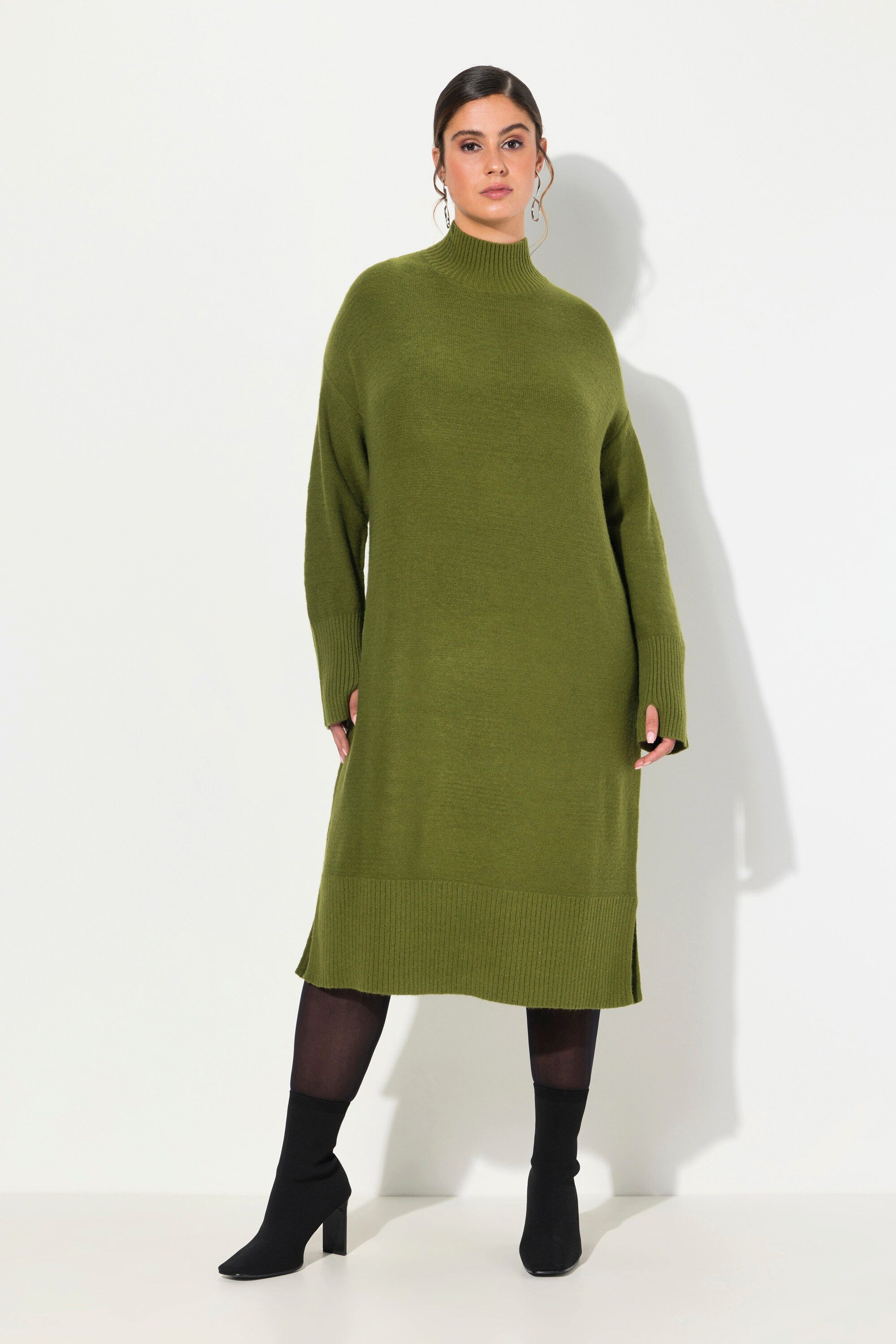 Ulla Popken Minikleid Strickkleid Linksstrick Stehkragen günstig online kaufen