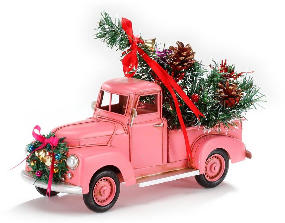 CHRISTMAS GOODS by Inge Weihnachtsfigur Pick-up Oldtimer, Weihnachtsdeko (1  St), mit üppiger Weihnachtsdeko
