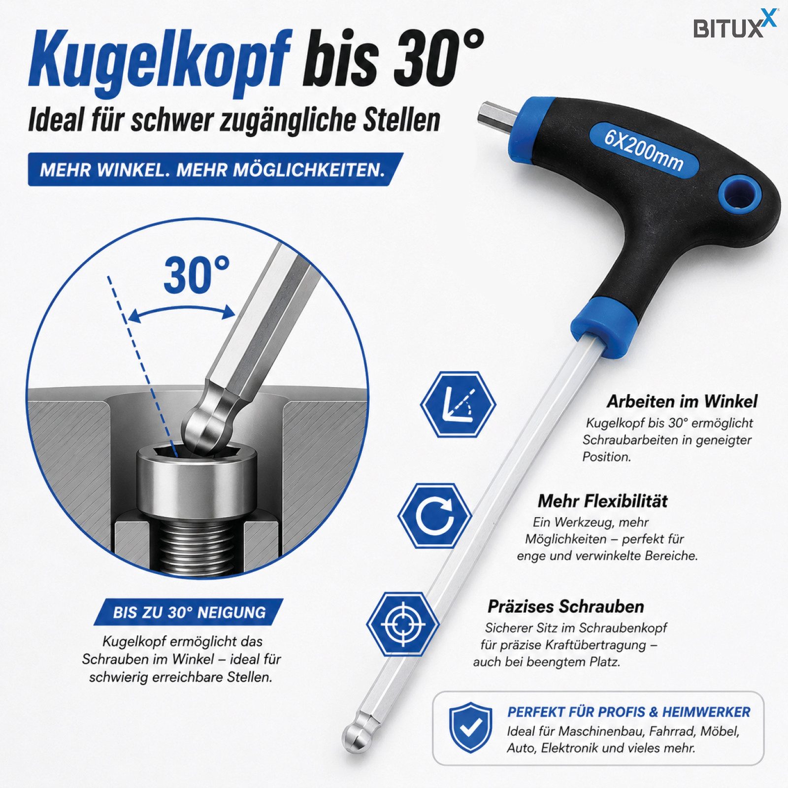 Bituxx Innensechskantschlüssel Sechskant - T - Steckschlüsselsatz 11tlg. 2 - 10 mm (Set, 11 St., MS-17461) – Bild 4 von 5