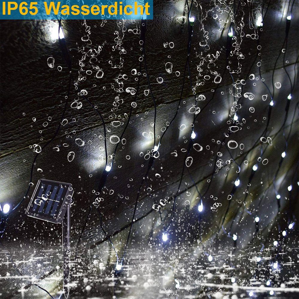 MUPOO LED-Lichternetz Wasserdicht,4 204LEDs Fenster,Schaukeln,Büsche Lichtervorhang, Modi,IP65 Led 1.5X1.5M Farben,Wand 3X2M,LED Dekor Weiß 100LEDs 8 Solarleuchten 