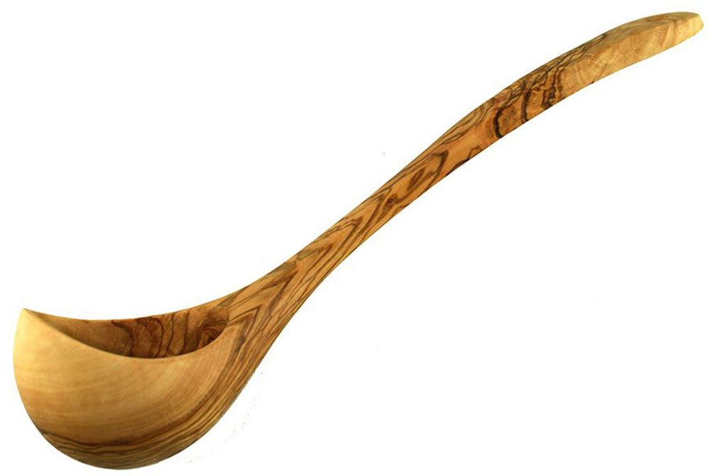 Olivenholz-erleben Schöpflöffel Suppenkelle aus naturbelassenem Olivenholz, Länge 30 cm, Naturprodukt, geschmacksneutral