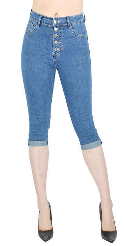 dy_mode Caprijeans Damen Capri Jeans 3/4 Jeanshose Skinny Fit Stretchjeans Push-Up Po High Waist