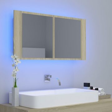 möbelando Badezimmerspiegelschrank 3008766 (mit Beleuchtung) in Sonoma-Eiche mit 2 Türen. Abmessungen (LxBxH) 12x90x45 cm