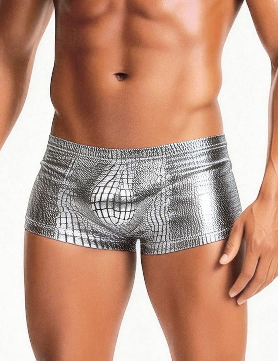 Lau-Fashion Boxershorts Herren Lack Leder Look mit Schlangenmuster – Sexy Low Rise Unterwäsche