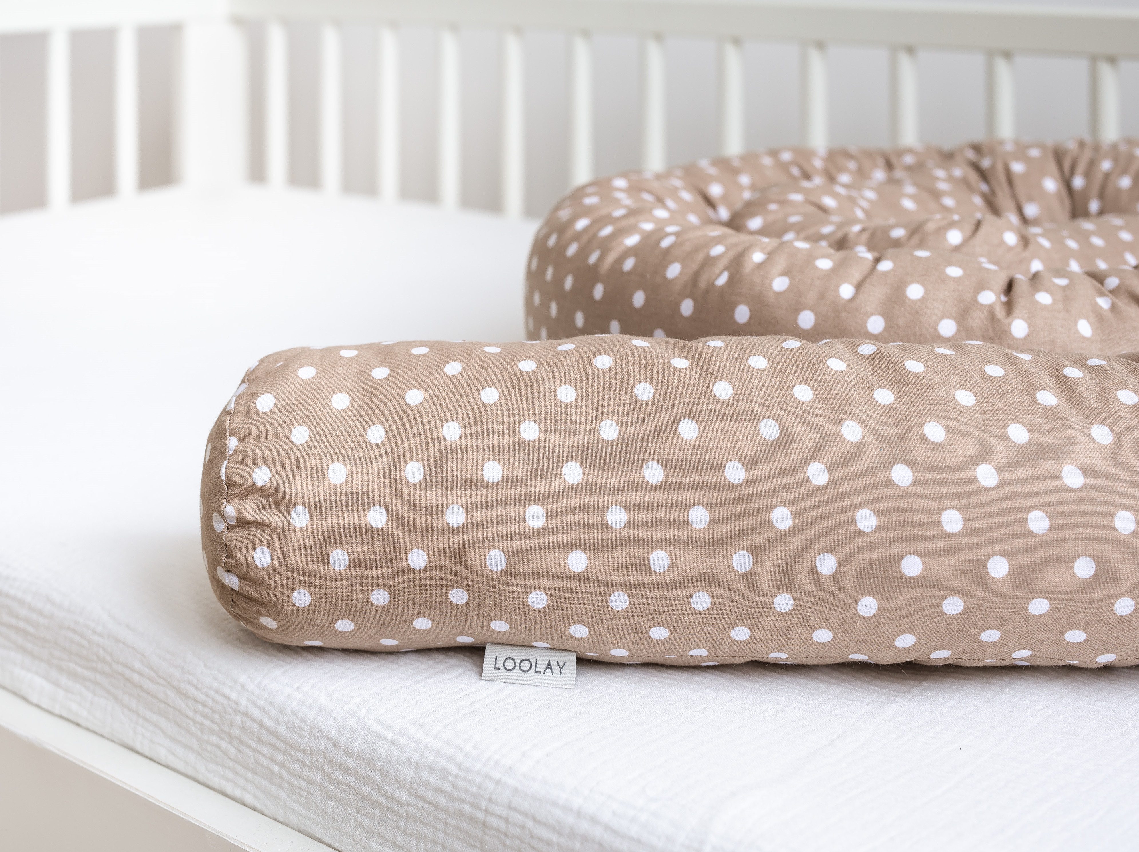 Nestchenschlange BRAUN Punkte BIO-Baumwolle Multifunktion PREMIUM Bettschlange Taupe