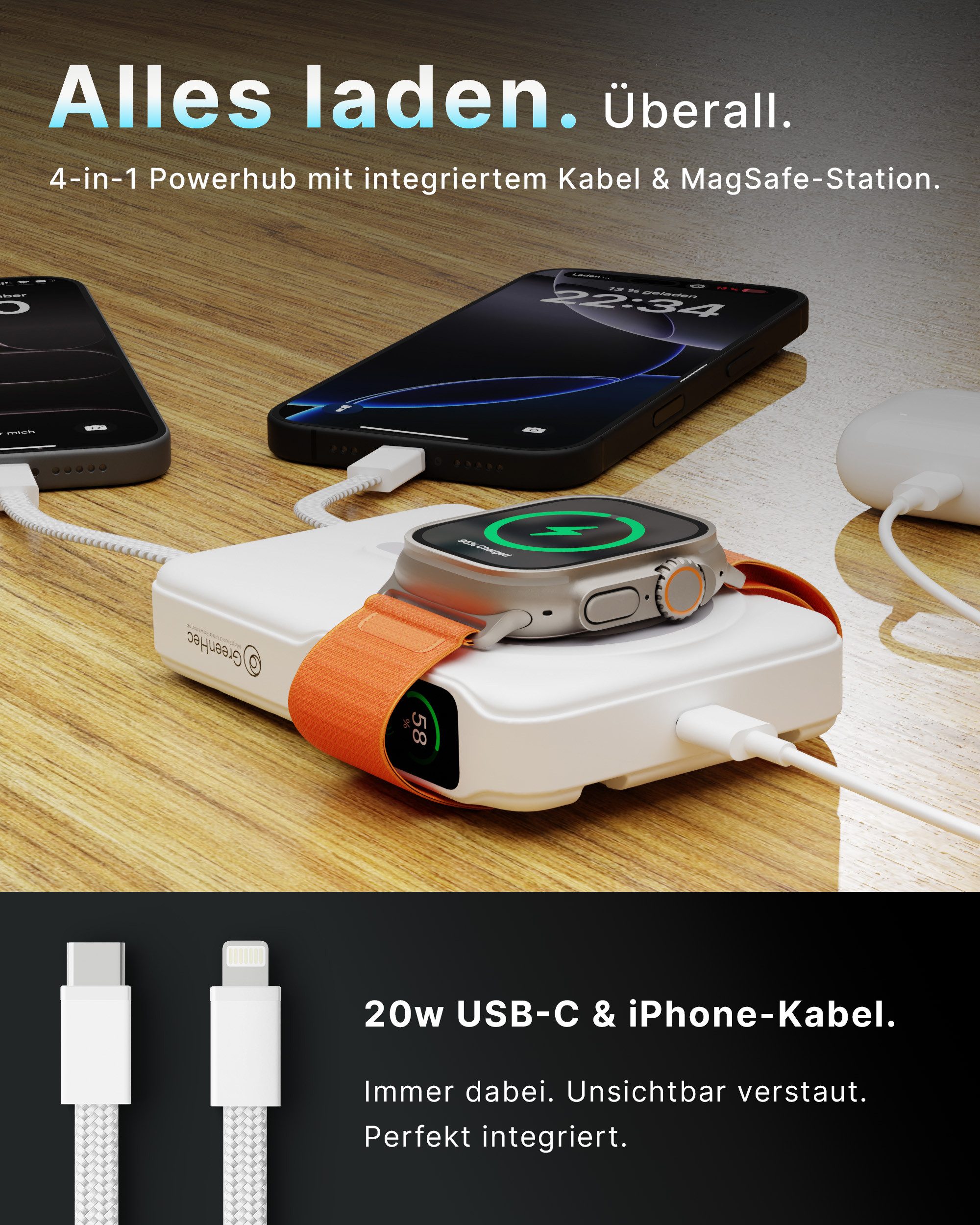 GreenHec MagSafe Powerbank iPhone 18 17 16 15 14 13 12 Magnet Wireless 10000mAh Powerbank MagStand Ultra Powerbank - 6in1 A 10000 mAh (1.5 V), Pro Max Air Stand – Bild 2 von 5