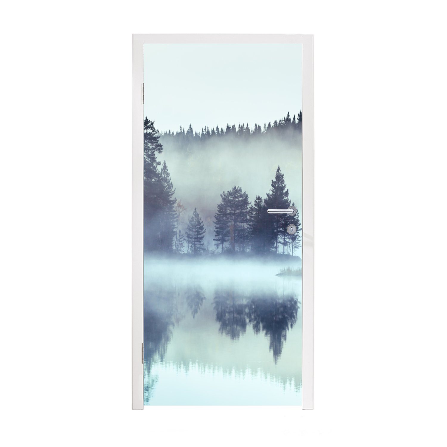 MuchoWow Türtapete Wald - Nebel - Winter, Matt, bedruckt, (1 St), Fototapete für Tür, Türaufkleber, 75x205 cm