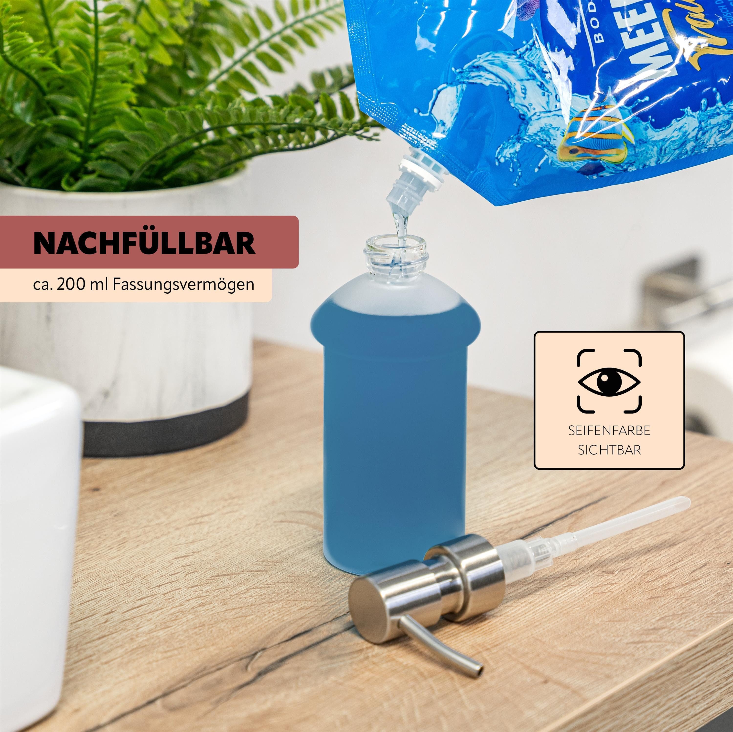 bremermann Seifenspender Bad-Serie PIAZZA TAPE - mit Klebepad aus Glas und Edelstahl, (1-tlg) – Bild 5 von 5