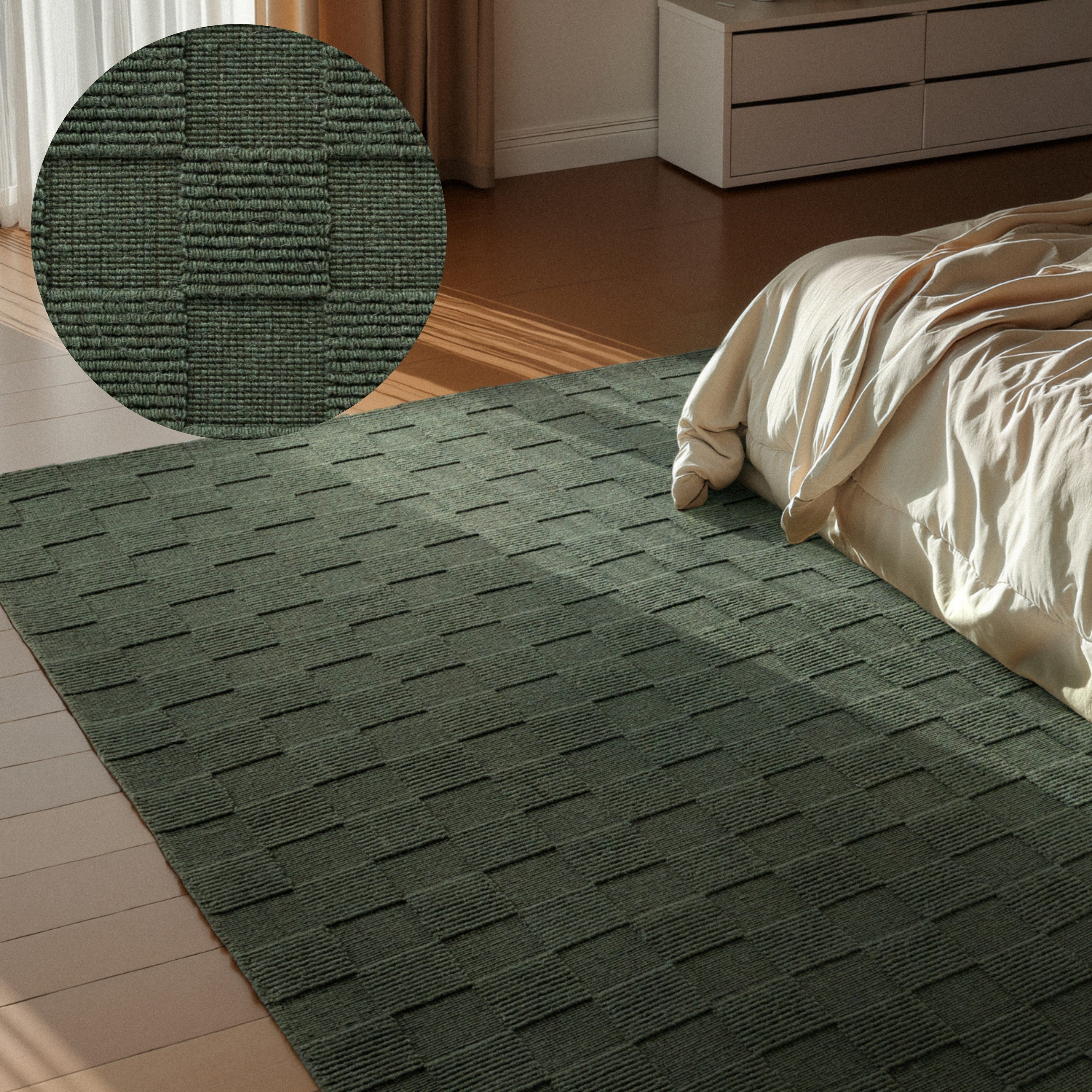 Villeroy & Boch Wollteppich Scala, rechteckig, Höhe: 10 mm, Handgewebt, Wolle, Kariert, Natur, 3D-Struktur, Karo, Wohnzimmer