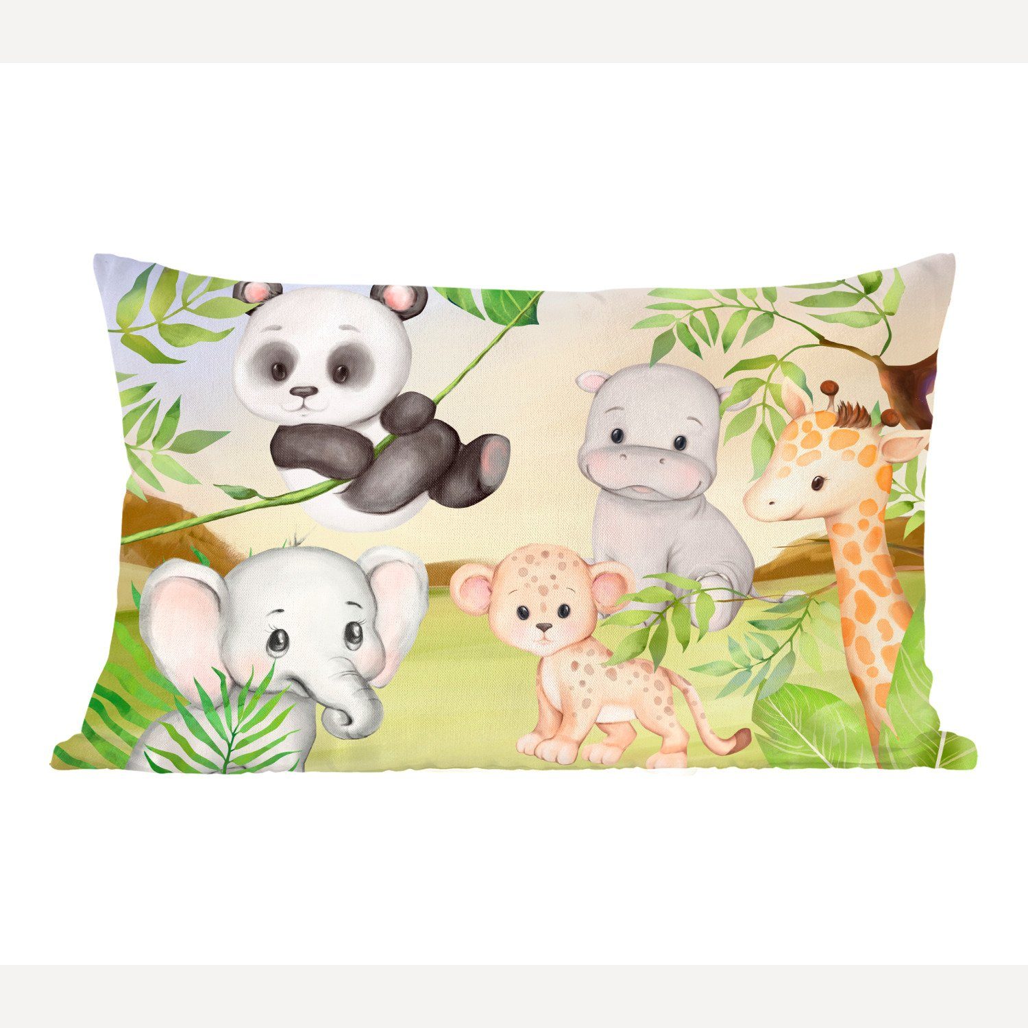MuchoWow Dekokissen Dschungeltiere - Kinder - Panda, Wohzimmer Dekoration, Zierkissen, Dekokissen mit Füllung, Schlafzimmer