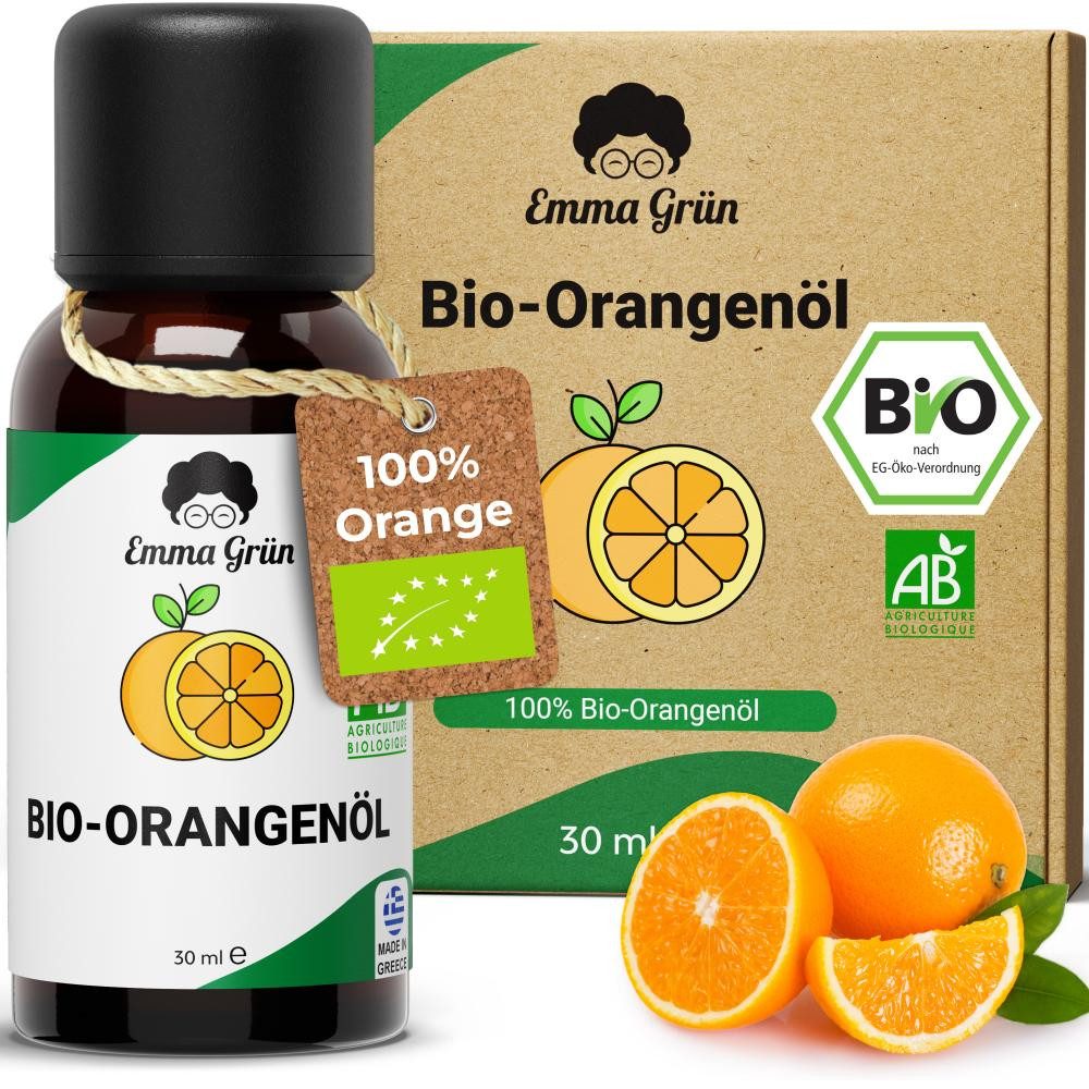 Emma Grün Duftöl Bio Orange 30 ml, ätherisch, naturrein & hochdosiert (Set, Je nach Auswahl: 1x, 2x oder 5x Bio Orangenöl 30 ml), Höchste Bio-Zertifizierung als Lebensmittel, naturrein & ohne Zusätze