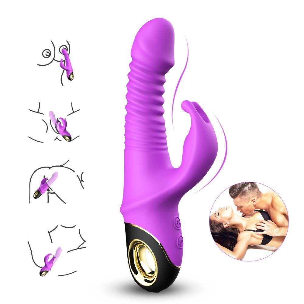 Klitoris mit Vibratoren,Magnetisches rabbit Vibrator G-Punkt Vibrationsmodi G-Punkt-Vibrator autolock Laden, Lila wasserdicht 3-1 Teleskopisch 9 Stoß