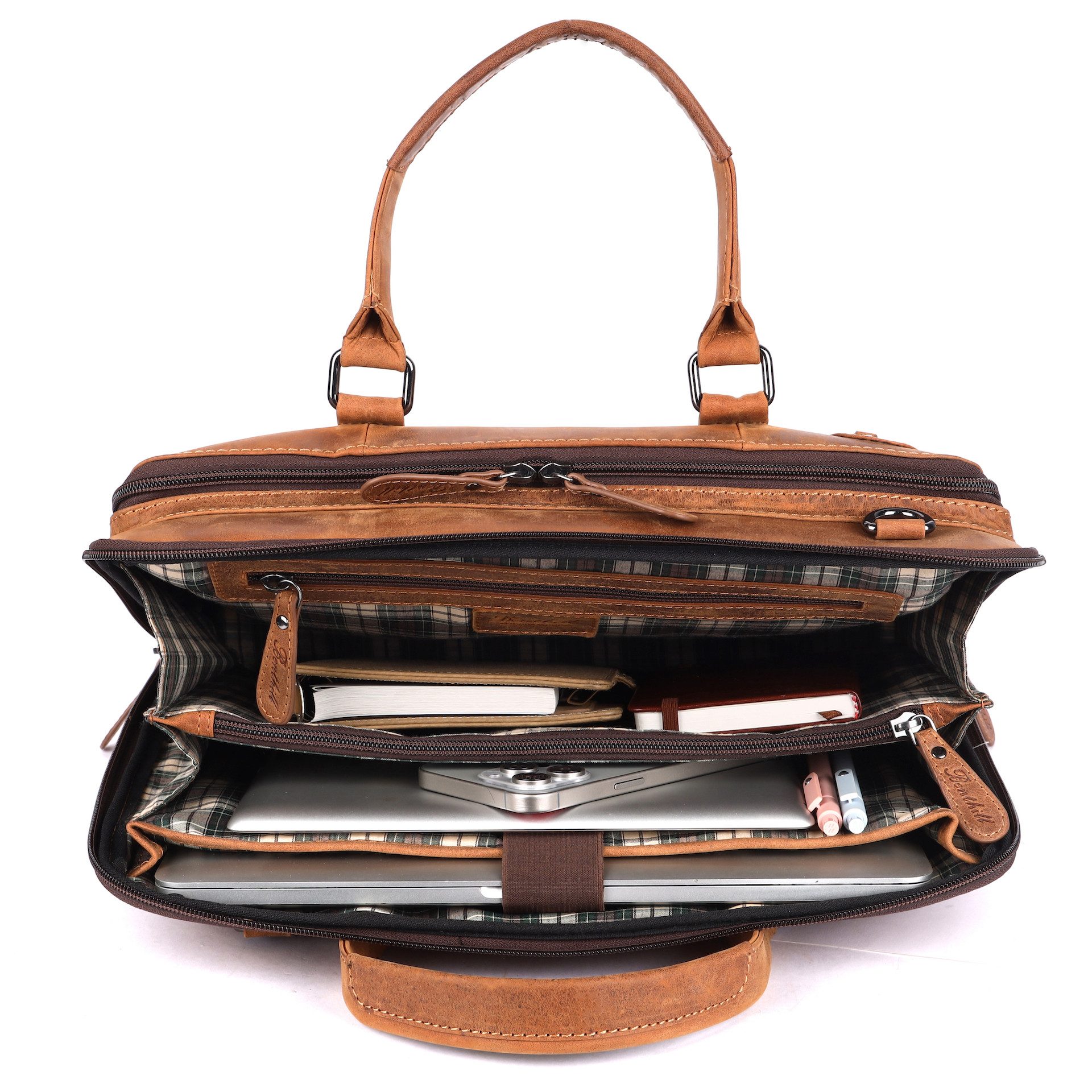 Benthill Aktentasche Echt Leder Laptoptasche Notebooktasche Umhängetasche Laptoptasche, Schultergurt / Umhängegurt Reißverschlussfach