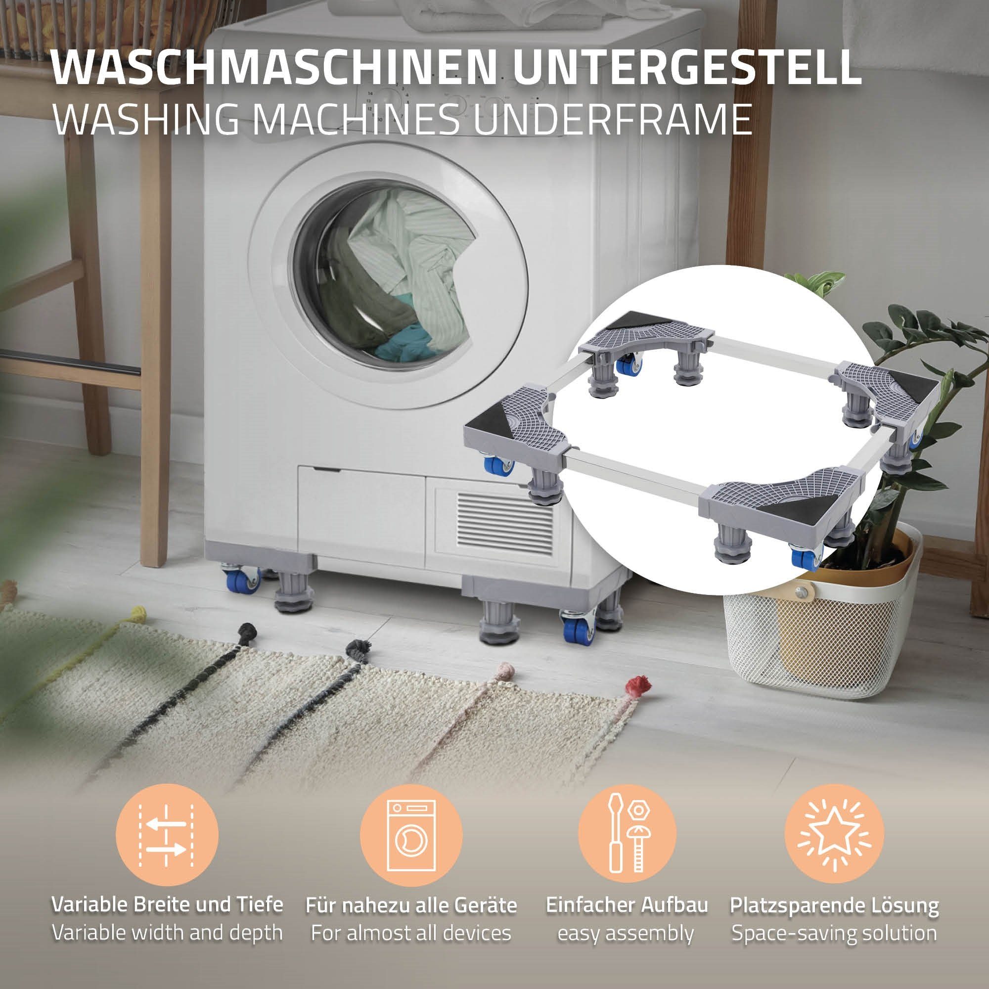 ECD Germany Waschmaschinenuntergestell Waschmaschinen Kühlschrank&Trockner, Breite 4 Füßen für Höhe 10-13cm Räder 43-66cm mit verstellbar 8 beweglich Untergestell rutschfest Podest