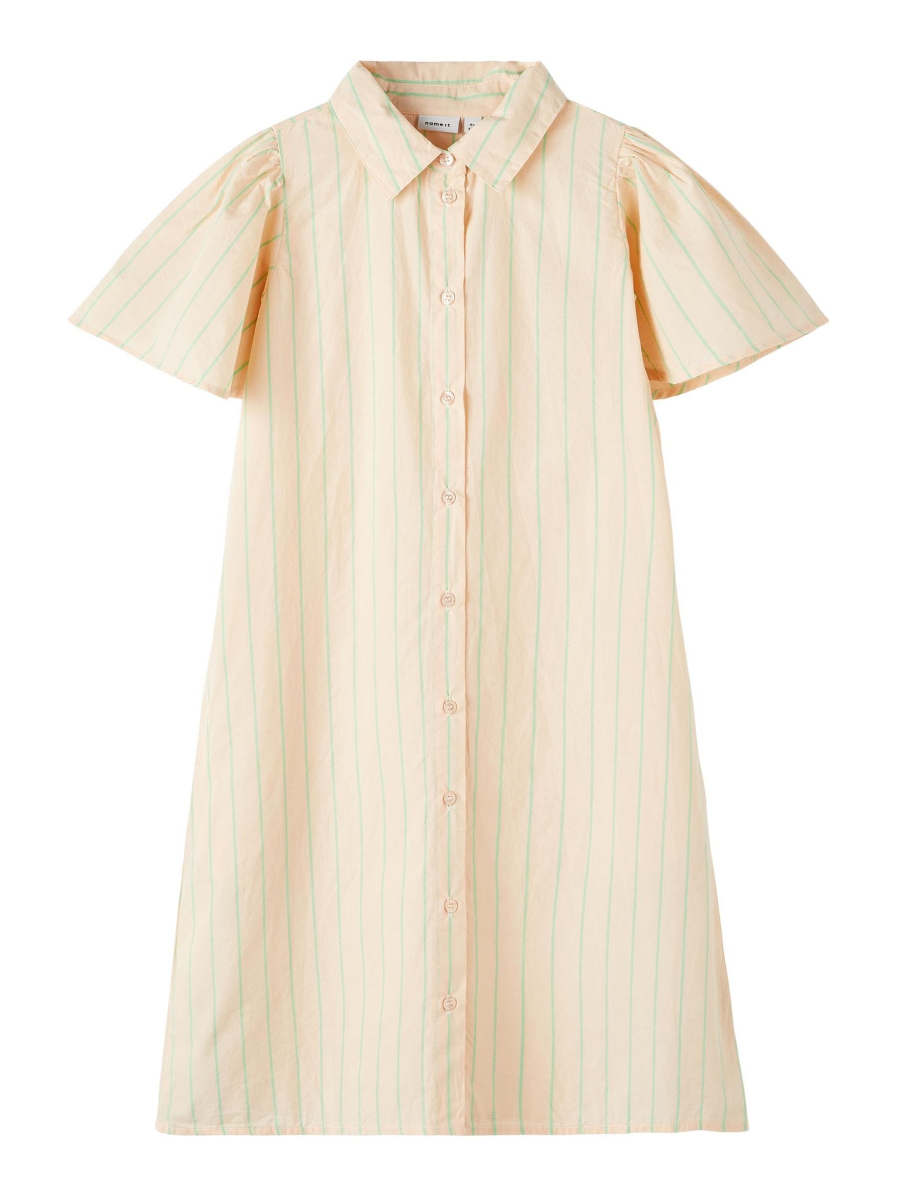 Name It Spitzenkleid Gestreiftes Kurzes Blusen Dress NKFDISTRIPE für Mädchen (knielang) Baumwolle Normal Fit Rundhals Kurzarm Gestreift atmungsaktiv