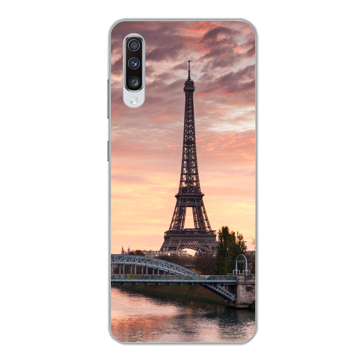 MuchoWow Handyhülle für Samsung Galaxy A70 Paris - Eiffelturm - Brücke, Phone Case, Silikon, Schutzhülle Dünn