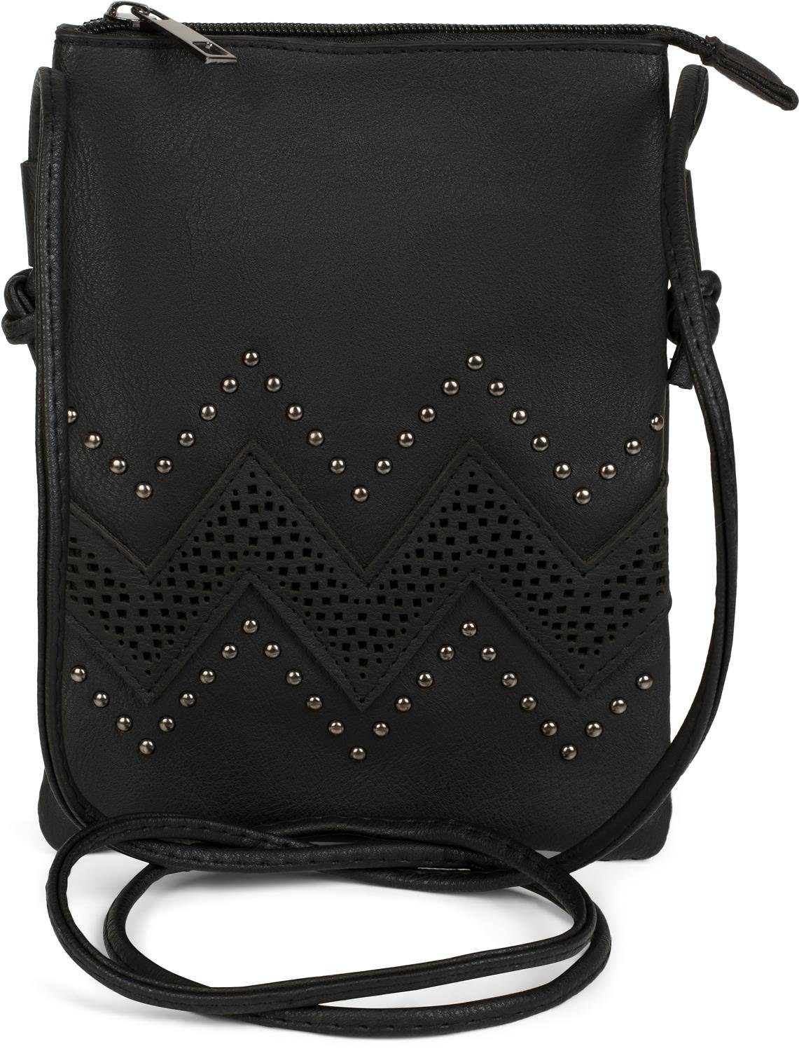 styleBREAKER Mini Bag (1-tlg), Mini Umhängetasche mit ZickZack Cutout und Nieten