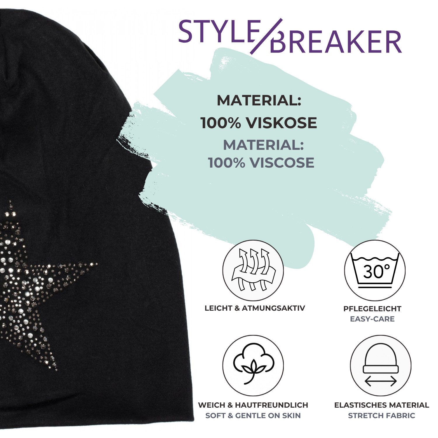 styleBREAKER Beanie Beanie Mütze mit Strass Nieten Stern (1-St) – Bild 3 von 5