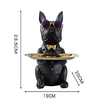 Fivejoy Tierfigur Coole Bulldoggen-Skulptur mit Edelstahltablett Französische Statue (1 St)