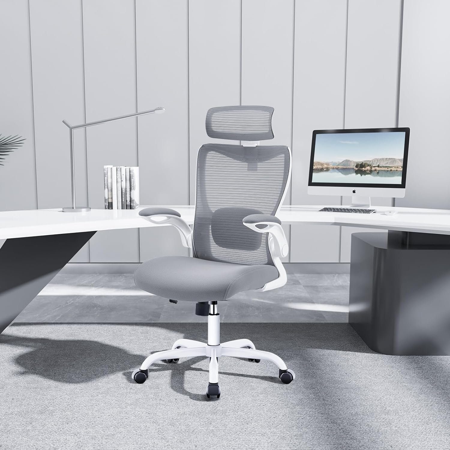 ACMELIFE Bürostuhl (Schreibtischstuhl mit Verstellbare 150Kg Chefsessel Armlehnen, 360° Lendenstütze), Atmungsaktiv Bürostuhl,Klappbaren