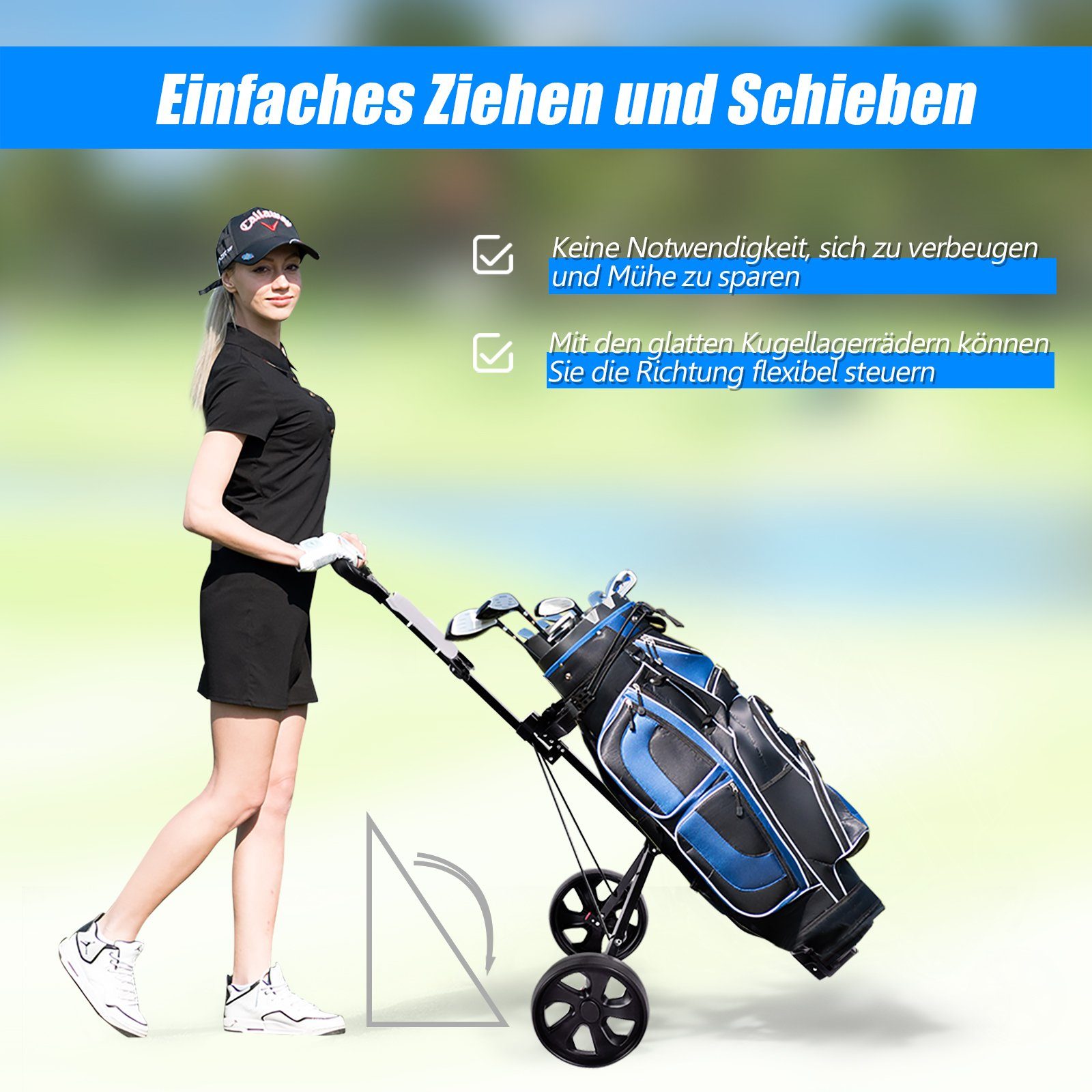 COSTWAY Golftrolley Golfwagen, mit Anzeigetafel, 4-Rad