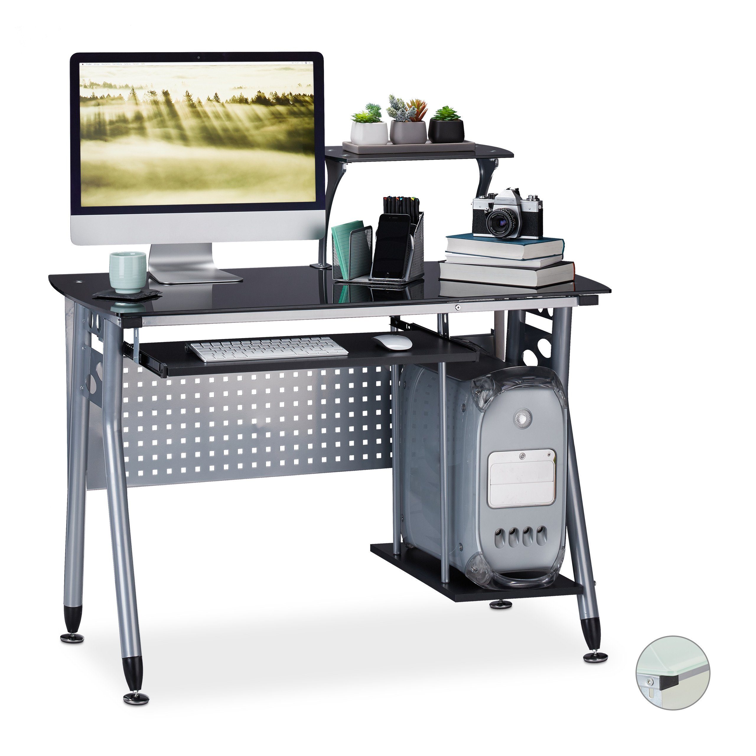 relaxdays Computertisch Moderner Computertisch mit Glasplatte, günstig online kaufen