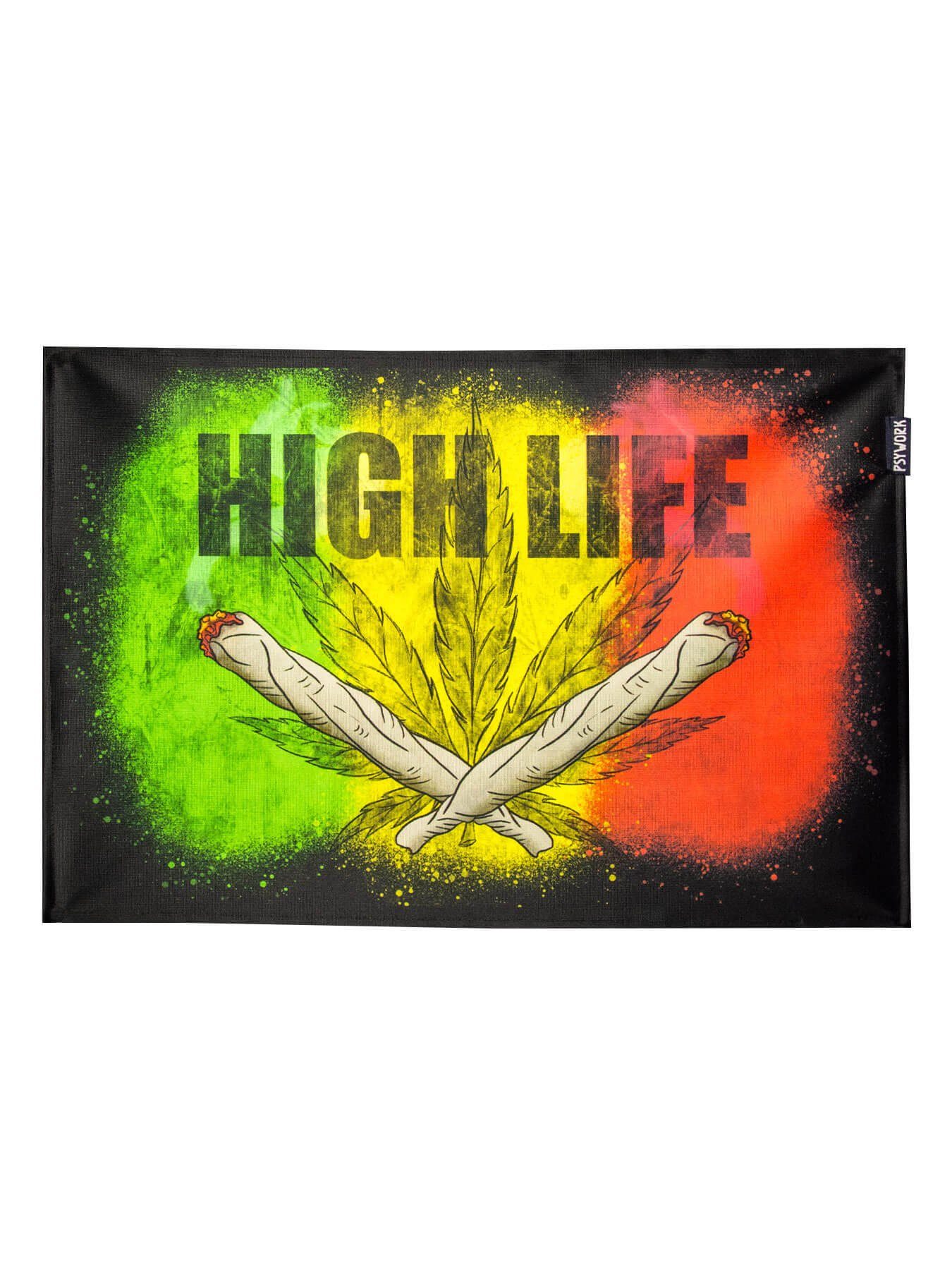 PSYWORK Poster PSYWORK Schwarzlicht Stoffposter Neon "Joint Ganja High Life", 40x60cm, UV-aktiv, leuchtet unter Schwarzlicht