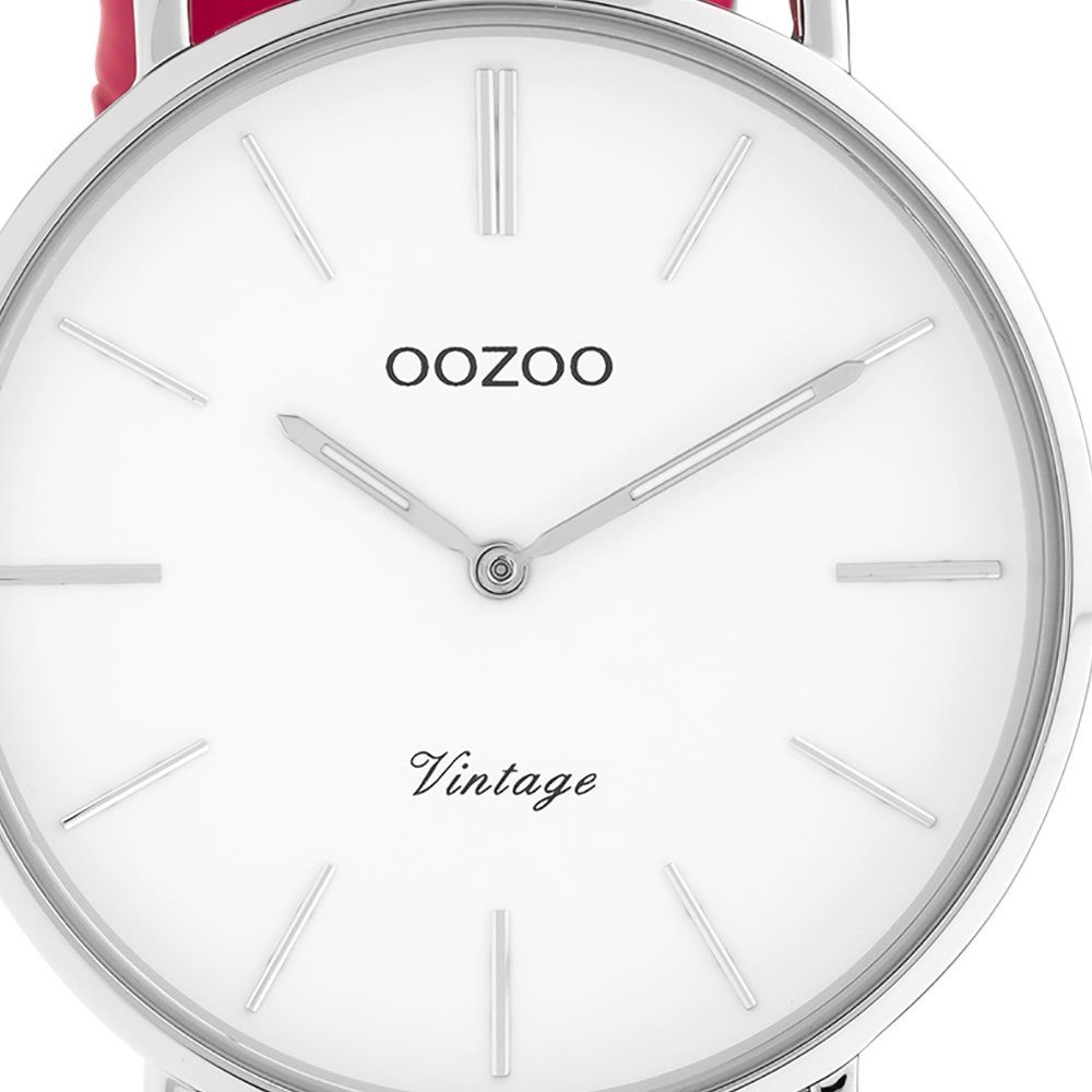 Damenuhr 40mm) rund, rosa Oozoo Quarzuhr groß Lederarmband, Armbanduhr Fashion-Style OOZOO (ca. Damen Analog,