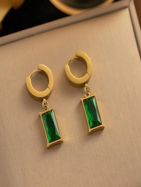ENGELSINN Schmuckset Gold Halskette Ohrring Anhänger Grün Smaragd Optik (2-tlg), inkl. Geschenkbox - Hochwertige Verarbeitung Geschenk Muttertag