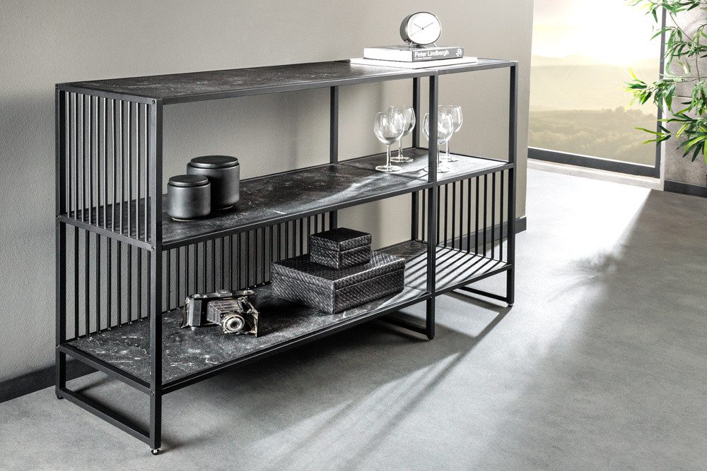 riess-ambiente Bücherregal ARCHITECTURE 120cm graphit · Standregal aus Metall mit 3 Regalböden, Einzelartikel 1-tlg., Wohnzimmer · Marmor-Design · Aufbewahrung · Raumteiler · 6 Ablageböden