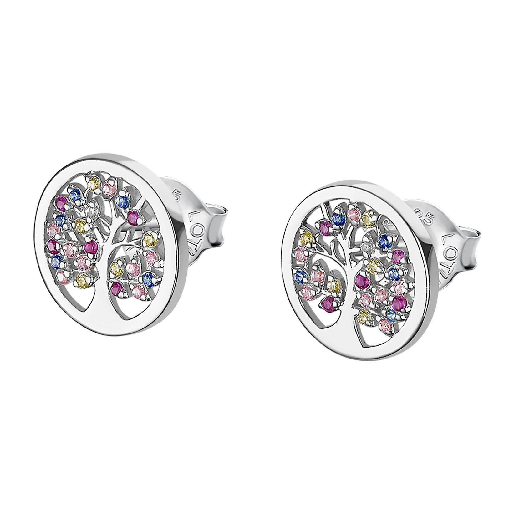DUR Paar Ohrstecker Silver LP1890-4/1 Tree of Life Silber Zirkonia 13 mm