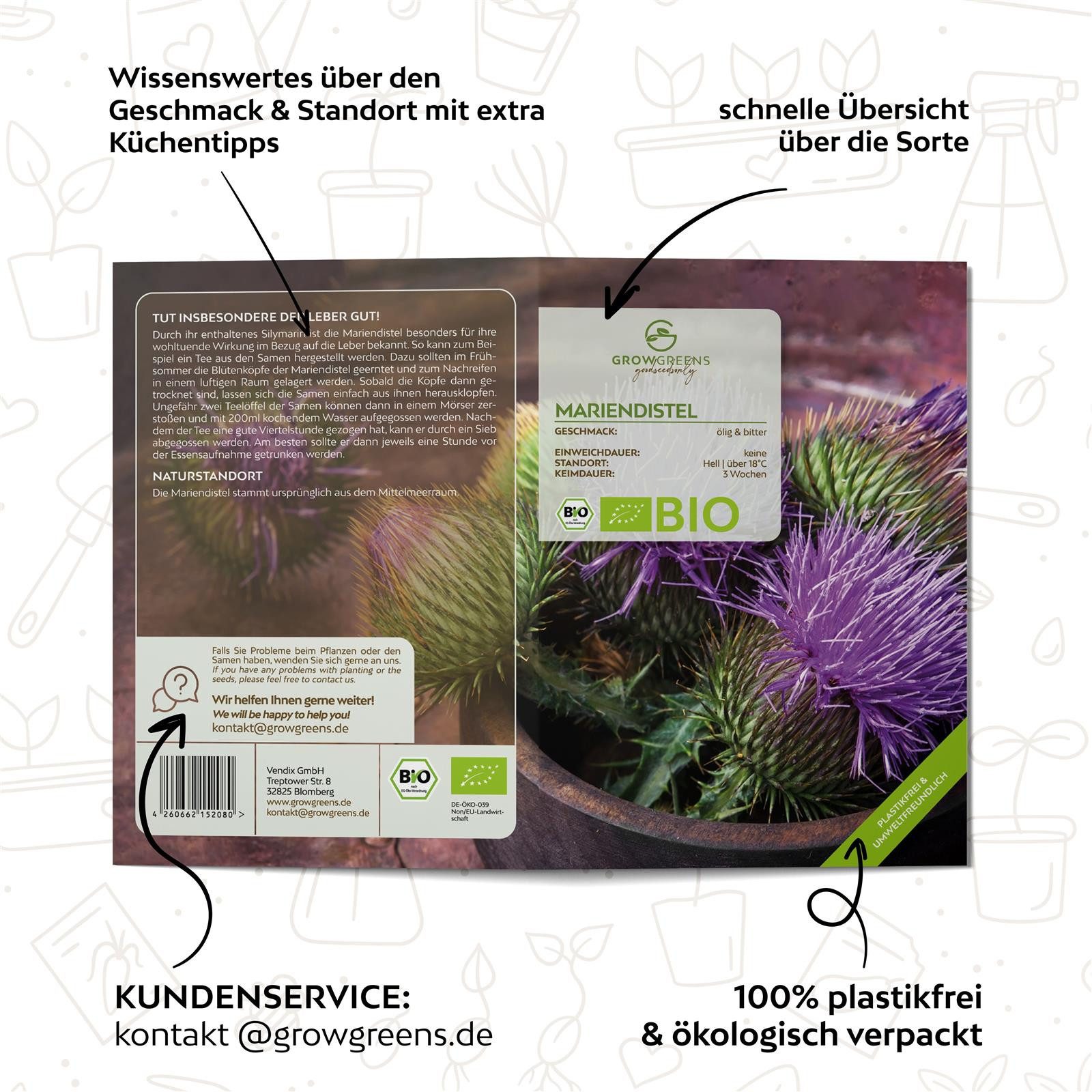 Growgreens Kräutersamen BIO Mariendistel Samen - Heilkräuter Saatgut aus bio. Anbau (50 Korn) – Bild 5 von 5
